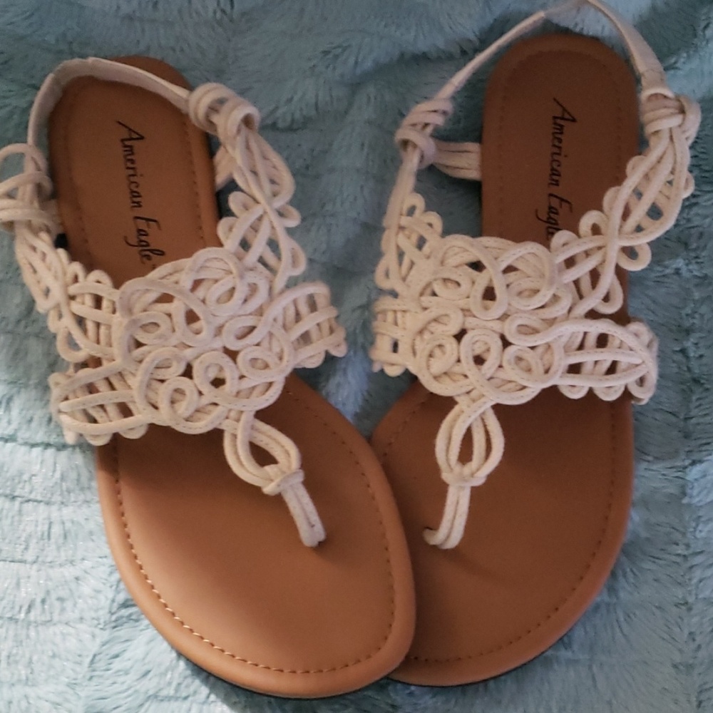 American Eagle White Fabric Sandals